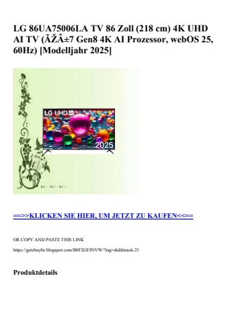 1422 lg 86ua75006la tv 86 zoll  218 cm  4k uhd ai tv  ãžâ±7 gen8 4k ai prozessor  webos 25  60hz   model