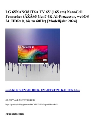1758 lg 65nano81t6a tv 65'  165 cm  nanocell fernseher  ãžâ±5 gen7 4k ai-prozessor  webos 24  hdr10  bis