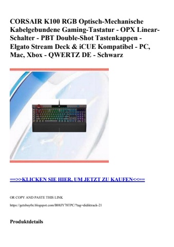 8214 corsair k100 rgb optisch-mechanische kabelgebundene gaming-tastatur - opx linear-schalter - pbt dou