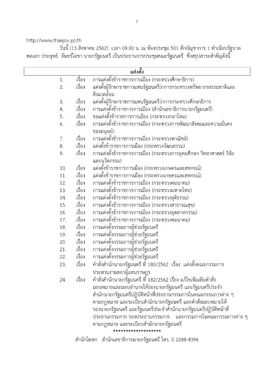 สรุปข่าว ครม. วันที่ 13 สิงหาคม 2562