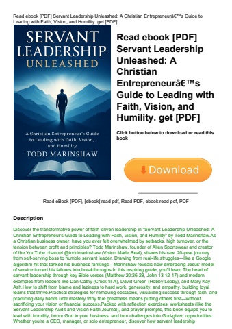 read ebook [pdf] servant leadership unleashed a christian entrepreneurã¢â€â™s guide to leading with