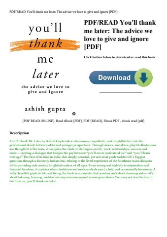 pdfread you'll thank me later the advice we love to give and ignore [pdf]