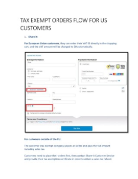 TAX EXEMPT ORDERS FLOW FOR US CUSTOMERS