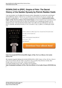 DOWNLOAD in [PDF]. Empire of Pain: The Secret History of the Sackler Dynasty by Patrick Radden Keefe