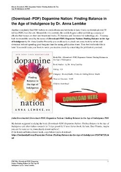 (Download~PDF) Dopamine Nation: Finding Balance in the Age of Indulgence by Dr. Anna Lembke