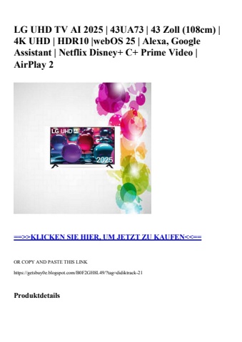 6033 lg uhd tv ai 2025   43ua73   43 zoll  108cm    4k uhd   hdr10  webos 25   alexa  google assistant