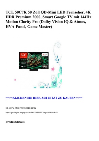 7075 tcl 50c7k 50 zoll qd-mini led fernseher  4k hdr premium 2000  smart google tv mit 144hz motion clar