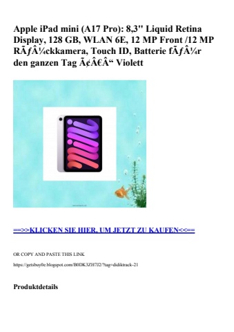 5923 apple ipad mini  a17 pro   8 3'' liquid retina display  128 gb  wlan 6e  12 mp front  12 mp rãƒâ¼ck