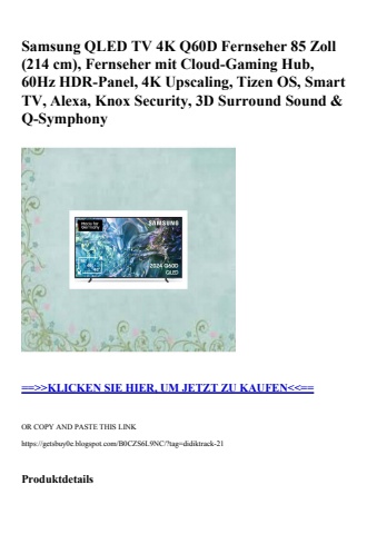 3940 samsung qled tv 4k q60d fernseher 85 zoll  214 cm   fernseher mit cloud-gaming hub  60hz hdr-panel