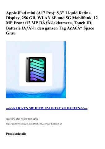 6944 apple ipad mini  a17 pro   8 3'' liquid retina display  256 gb  wlan 6e und 5g mobilfunk  12 mp fro