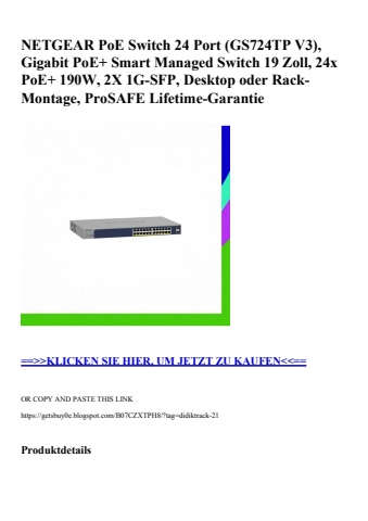 9394 netgear poe switch 24 port  gs724tp v3   gigabit poe  smart managed switch 19 zoll  24x poe  190w
