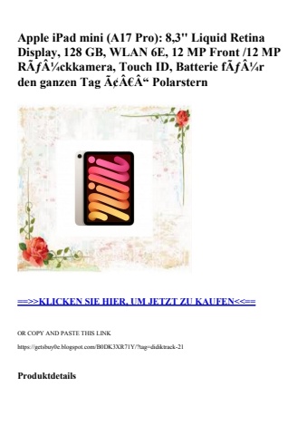 0815 apple ipad mini  a17 pro   8 3'' liquid retina display  128 gb  wlan 6e  12 mp front  12 mp rãƒâ¼ck