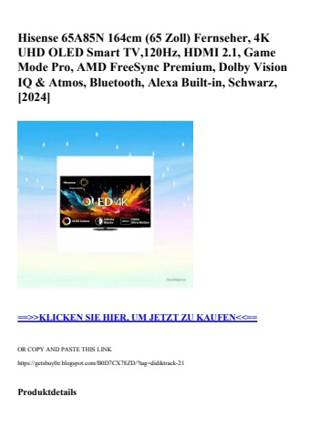 5204 hisense 65a85n 164cm  65 zoll  fernseher  4k uhd oled smart tv 120hz  hdmi 2