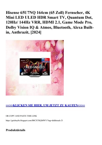 0140 hisense 65u7nq 164cm  65 zoll  fernseher  4k mini led uled hdr smart tv  quantum dot  120hz  144hz