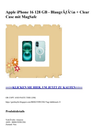 4791 apple iphone 16 128 gb - blaugrãƒâ¼n   clear case mit magsafe