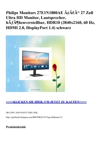 2895 philips monitors 27e1n1800ae ã¢â€â“ 27 zoll ultra hd monitor  lautsprecher  hãƒâ¶henverstellbar  hd