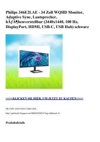 9257 philips 346e2lae - 34 zoll wqhd monitor  adaptive sync  lautsprecher  hãƒâ¶henverstellbar  3440x144