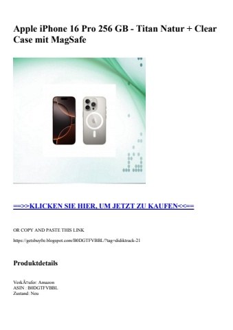 7874 apple iphone 16 pro 256 gb - titan natur   clear case mit magsafe