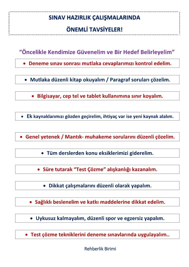 2019 LGS  Tavsiyeler ve Test teknikleri