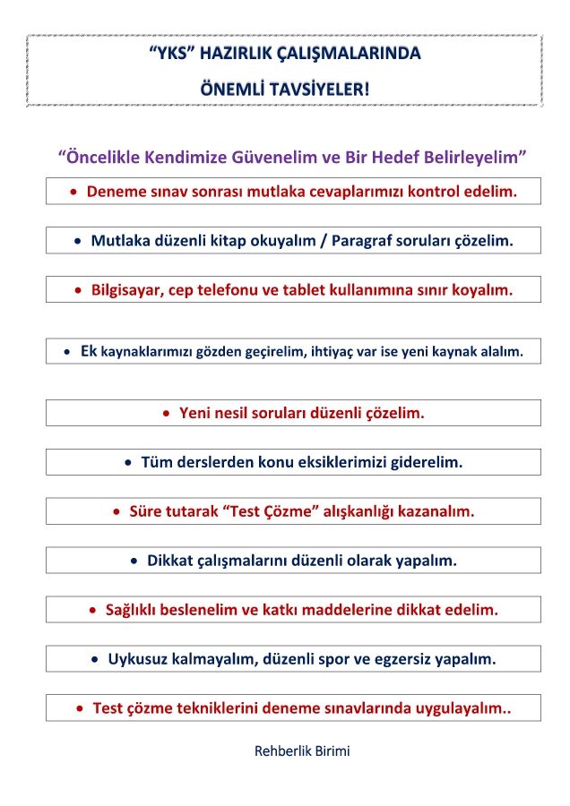 2019 YKS  Tavsiyeler ve Test teknikleri