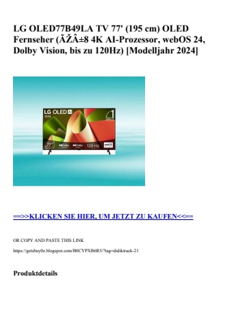 4616 lg oled77b49la tv 77'  195 cm  oled fernseher  ãžâ±8 4k ai-prozessor  webos 24  dolby vision  bis z