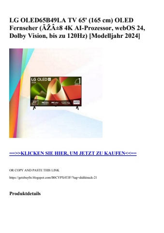 2476 lg oled65b49la tv 65'  165 cm  oled fernseher  ãžâ±8 4k ai-prozessor  webos 24  dolby vision  bis z