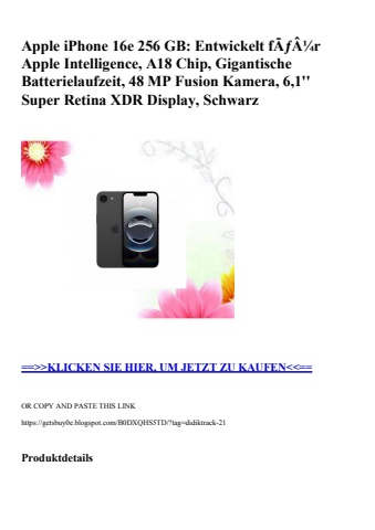 9872 apple iphone 16e 256 gb  entwickelt fãƒâ¼r apple intelligence  a18 chip  gigantische batterielaufze