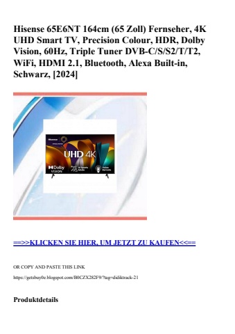 2571 hisense 65e6nt 164cm  65 zoll  fernseher  4k uhd smart tv  precision colour  hdr  dolby vision  60h