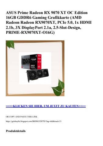 2120 asus prime radeon rx 9070 xt oc edition 16gb gddr6 gaming grafikkarte  amd radeon radeon rx9070xt