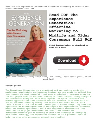 read pdf the experience generation effective marketing to midlife and older consumers full pdf