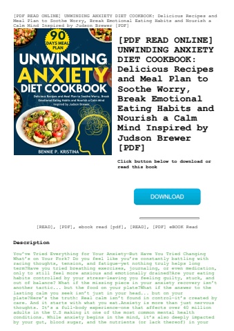 [pdf read online] unwinding anxiety diet cookbook delicious recipes and meal plan to soothe worry  b