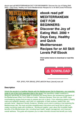 ebook read pdf mediterranean diet for beginners discover the joy of eating well