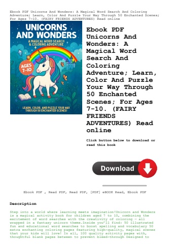 ebook pdf  unicorns and wonders a magical word search and coloring adventure; learn  color and puzzl