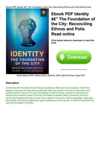 ebook pdf  identity ã¢â€â” the foundation of the city reconciling ethnos and polis read online