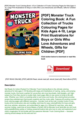 [pdf] monster truck coloring book a fun collection of trucks colouring pages for kids ages 4-10  lar