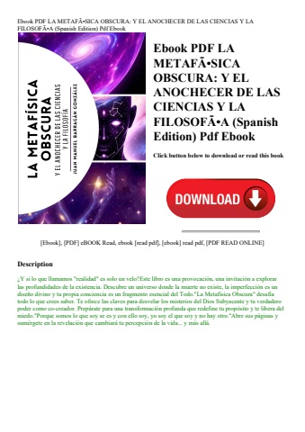 ebook pdf  la metafãƒâsica obscura y el anochecer de las ciencias y la filosofãƒâa (spanish editio