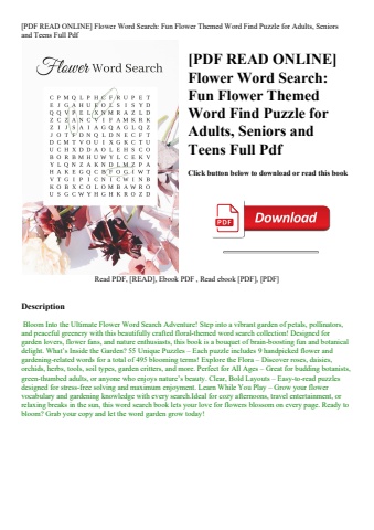 [pdf read online] flower word search fun flower themed word find puzzle for adults  seniors and teen
