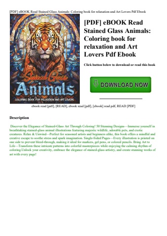 [pdf] ebook read stained glass animals coloring book for relaxation and art lovers pdf ebook