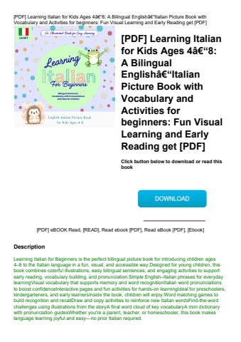 [pdf] learning italian for kids ages 4ã¢â€â“8 a bilingual englishã¢â€â“italian picture book with voc
