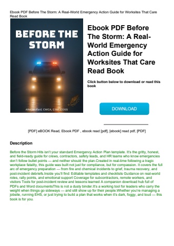 ebook pdf  before the storm a real-world emergency action guide for worksites that care read book