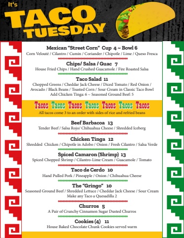 TACO TUESDAY MENU