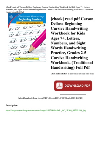 [ebook] read pdf carson dellosa beginning cursive handwriting workbook for kids ages 7+  letters  nu