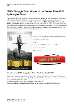 !PDF~ Shuggie Bain: Winner of the Booker Prize 2020 by Douglas Stuart
