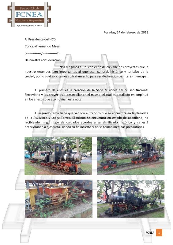 Ferroclub NEA - Nota Fernnado Meza - Solicitud Trencito de la Av.MItre