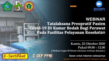 Brosur Pendaftaran Webinar Tatalaksana Preopratif Pasien Covid-19 di Kamar Bedah Bagi Perawat Pada Fasilitas Pelayanan Kesehatan