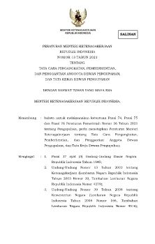 PERATURAN MENTERI KETENAGAKERJAAN REPUBLIK INDONESIA NOMOR 13 TAHUN 2021 TENTANG TATA CARA PENGANGKATAN, PEMBERHENTIAN, DAN PENGGANTIAN ANGGOTA DEWAN PENGUPAHAN, DAN TATA KERJA DEWAN PENGUPAHAN