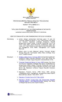 PERATURAN MENTERI TENAGA KERJA DAN TRANSMIGRASI REPUBLIK INDONESIA NOMOR PER.02/MEN/I/2010 TENTANG TATA CARA PEMBERHENTIAN DAN PENGGANTIAN ANTAR WAKTU KEANGGOTAAN LEMBAGA KERJA SAMA (LKS) TRIPARTIT NASIONAL