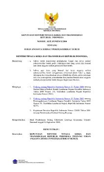 KEPUTUSAN MENTERI TENAGA KERJA DAN TRANSMIGRASI REPUBLIK INDONESIA NOMOR : KEP.187/MEN/X/2004 TENTANG IURAN ANGGOTA SERIKAT PEKERJA/SERIKAT BURUH