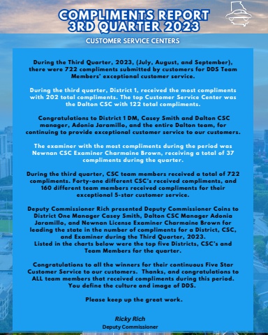 Top 5 CSCs Quarterly Compliments Report