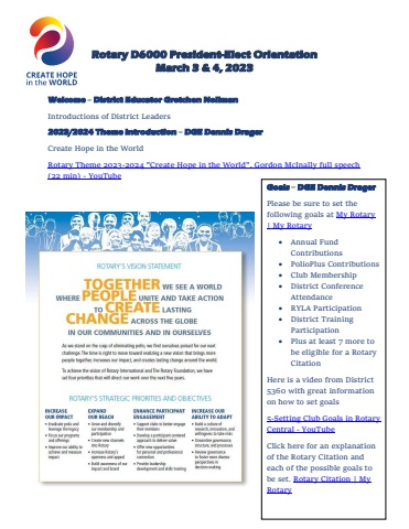 President Elect Orientation Workbook